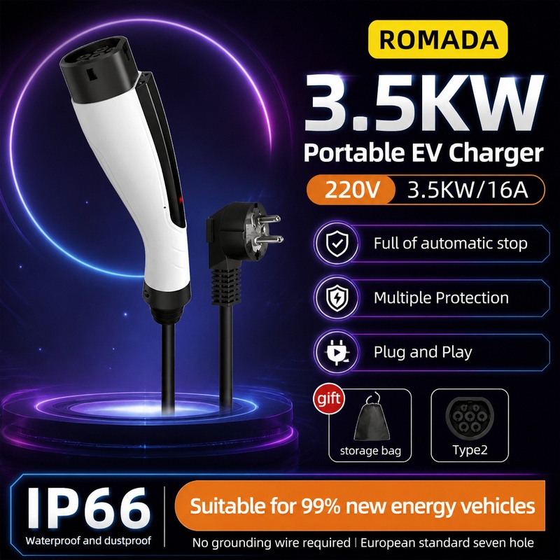 Fast Charging Cable - Carregador Portátil ROMADA 3.5KW para Veículos