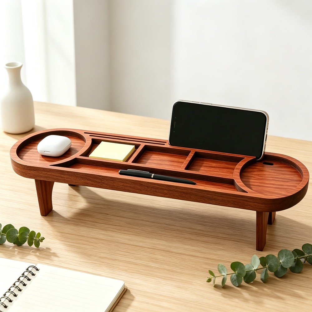 Phone Accessories Rack - Organizador de Mesa de Madeira com