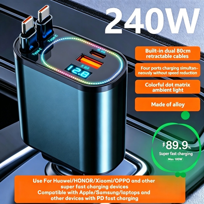 Carregador de Carro Retrátil 4 - Fast Charging Cable avaliação e preço